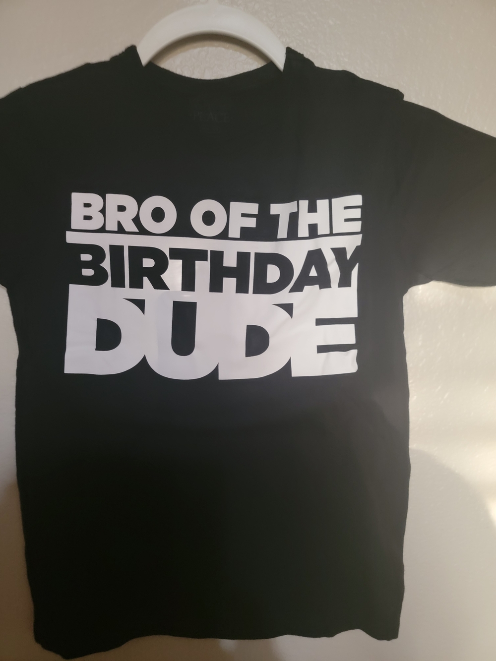 Place Black Tee with White "Bro of the Birthday Dude" Graphic
